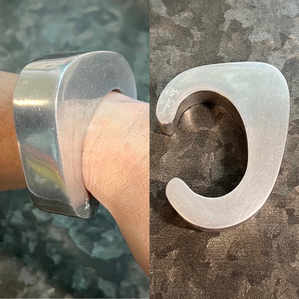 BIBA SCHUTZ Artisan Industrial Aluminum Cuff Bracelet Handmade Brutalist Modern